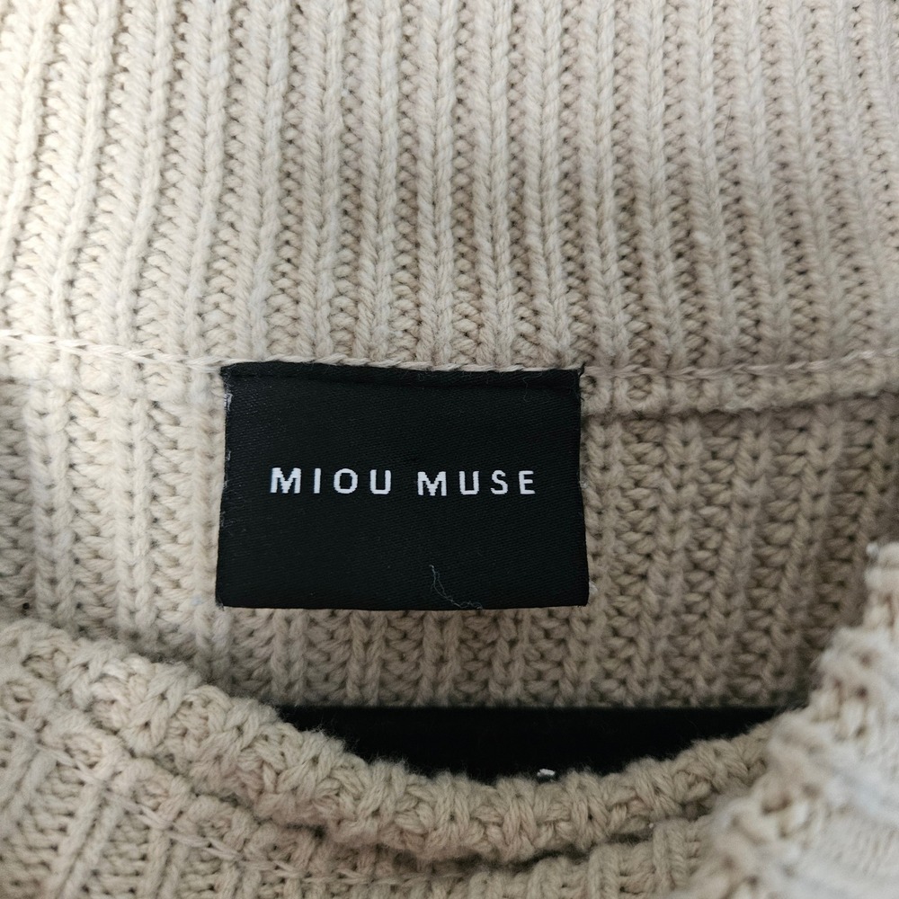 Miou Muse Cream Mock Neck Bubble Sleeve Crop Sweater Womens Medium - Picture 4 of 7
